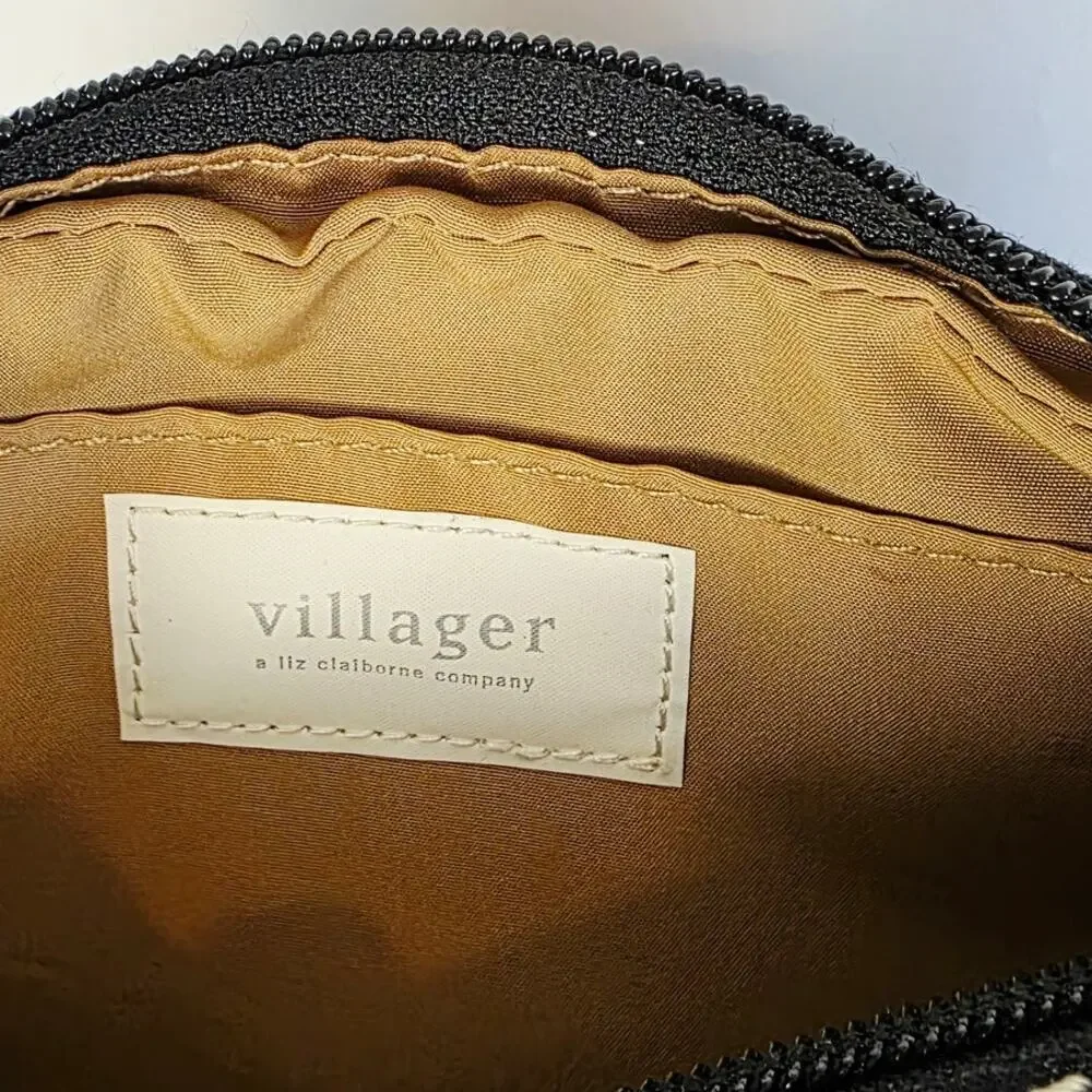 Villager Liz Clairborne Shoulder Bag Small Black Monogram Jacquard Pocket Y2K